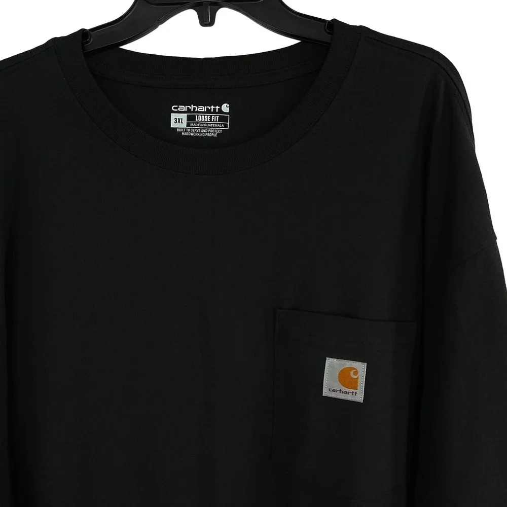 Carhartt Men's 3XL Black Long Sleeve Pocket T-Shirt Loose‎ Fit Heavyweight